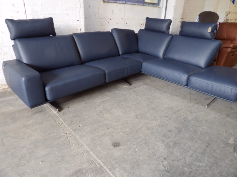 Premium Blue Leather Corner Sofa – Luxury Style Without the Price Tag