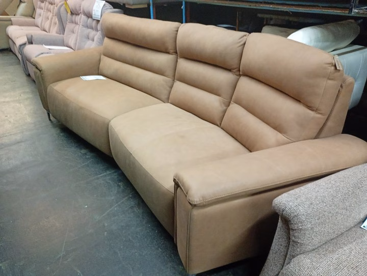 Tan Fabric 3 Seater High Back Sofa