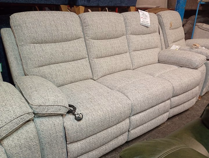 Light Grey Fabric 3 Seater Sofa & Electric Recliner Chair Set