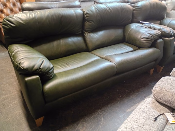 Dark Green Leather 3 Seater Sofa & Armchair Set