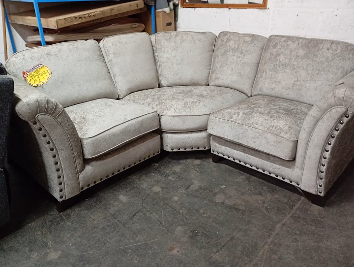 Light Grey Fabric Corner Sofa with Stud Detailing