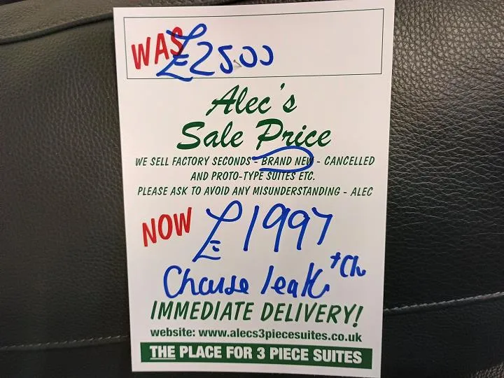 Sofa #7852 at Alec's clearance warehouse, Bolton