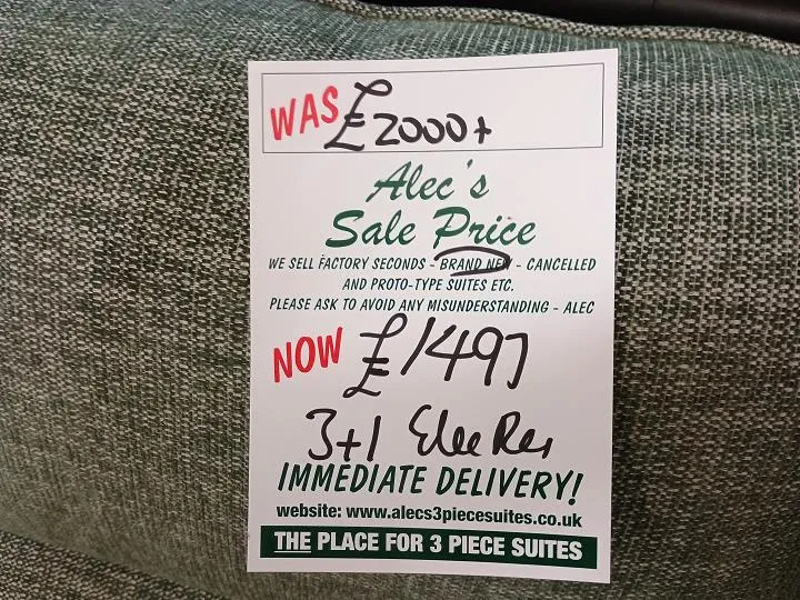 Sofa #7838 at Alec's clearance warehouse, Bolton