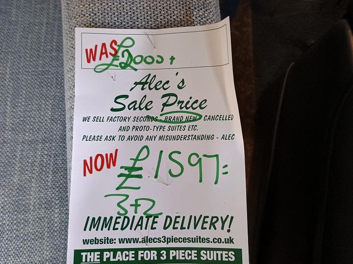 Sofa #7756 at Alec's clearance warehouse, Bolton