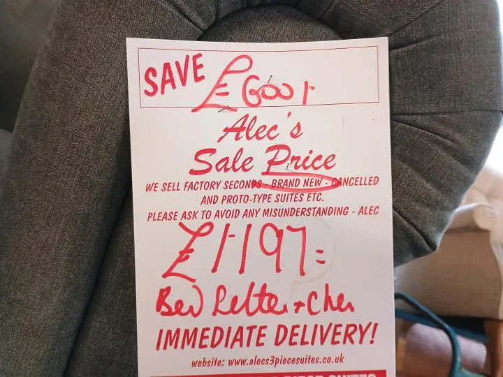 Sofa #7938 at Alec's clearance warehouse, Bolton