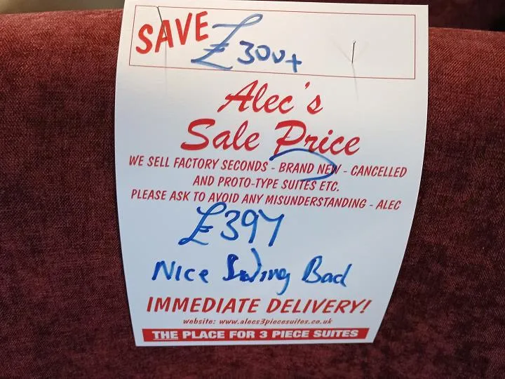 Sofa #7936 at Alec's clearance warehouse, Bolton