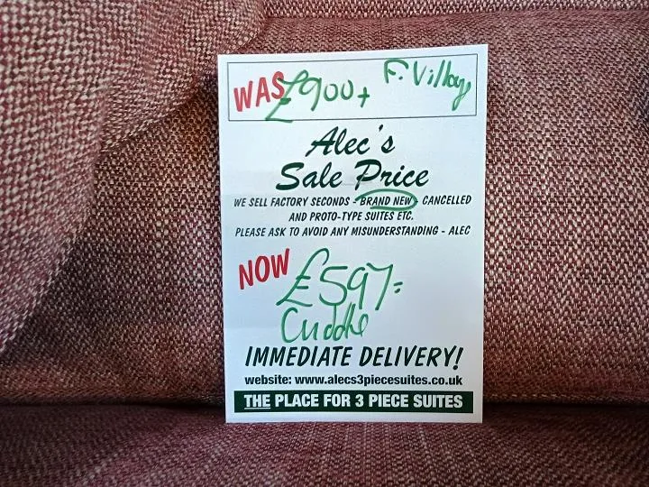 Sofa #7880 at Alec's clearance warehouse, Bolton