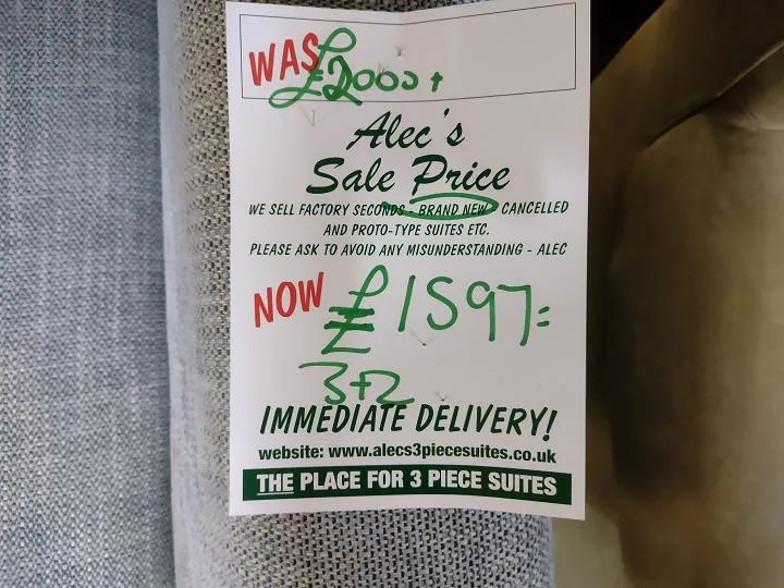 Sofa #8398 at Alec's clearance warehouse, Bolton