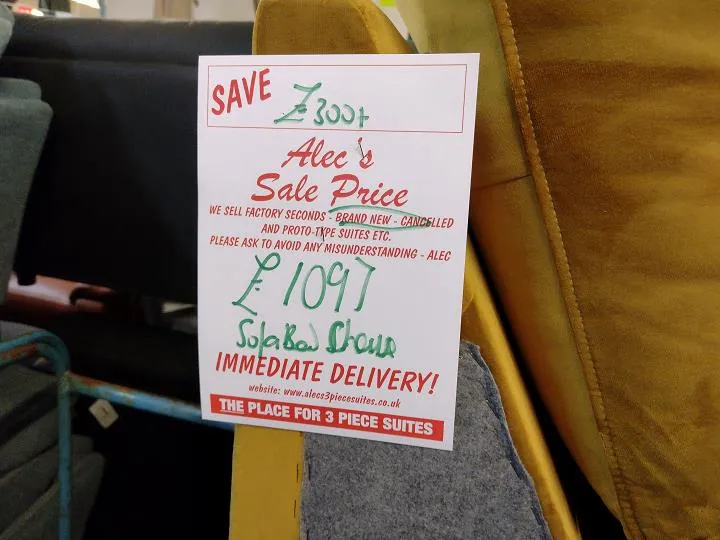 Sofa #8290 at Alec's clearance warehouse, Bolton
