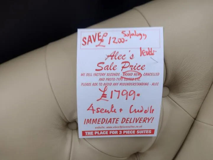 Sofa #8598 at Alec's clearance warehouse, Bolton