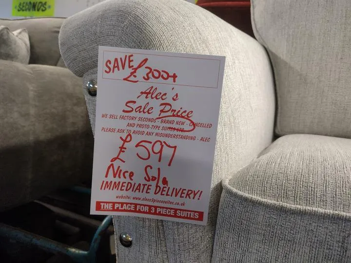Sofa #8689 at Alec's clearance warehouse, Bolton