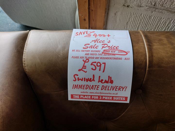 Sofa #9161 at Alec's clearance warehouse, Bolton