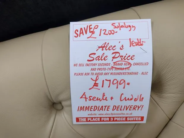 Sofa #8834 at Alec's clearance warehouse, Bolton