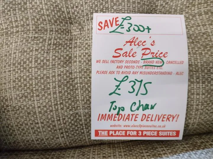 Sofa #9713 at Alec's clearance warehouse, Bolton