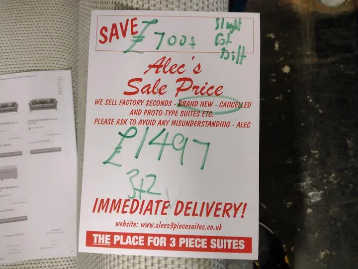 Sofa #9669 at Alec's clearance warehouse, Bolton