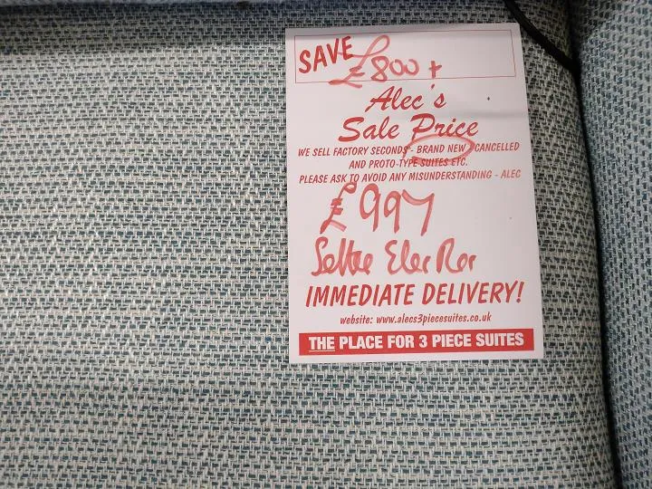 Sofa #9663 at Alec's clearance warehouse, Bolton