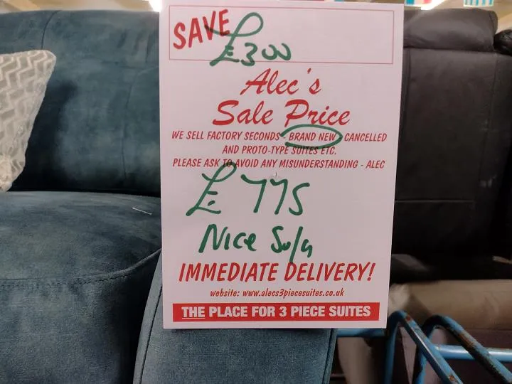 Sofa #9644 at Alec's clearance warehouse, Bolton