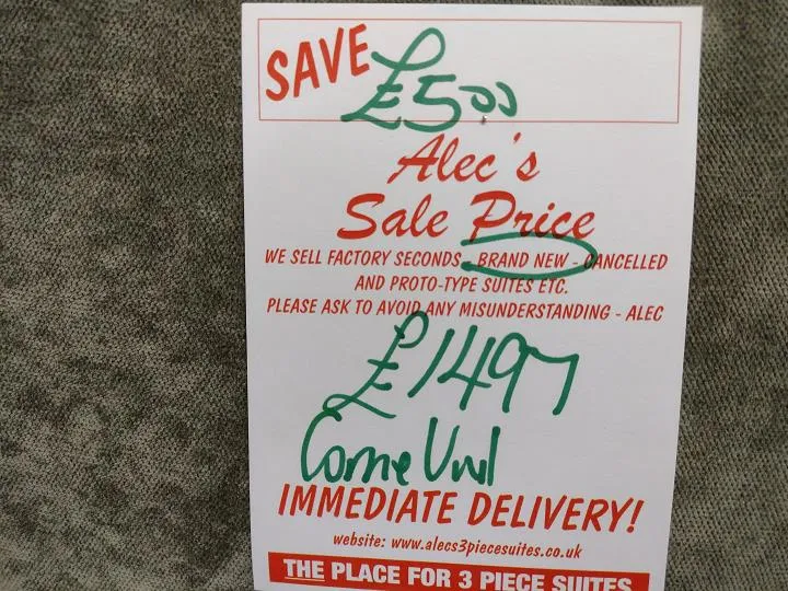 Sofa #9648 at Alec's clearance warehouse, Bolton