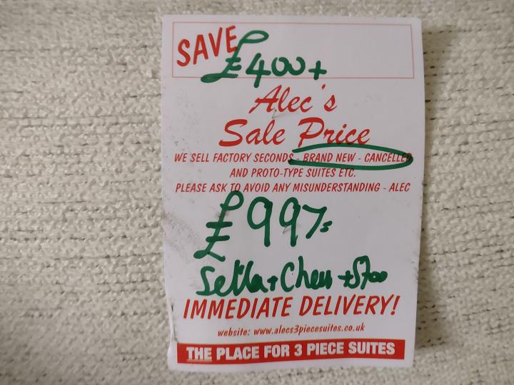 Sofa #9849 at Alec's clearance warehouse, Bolton