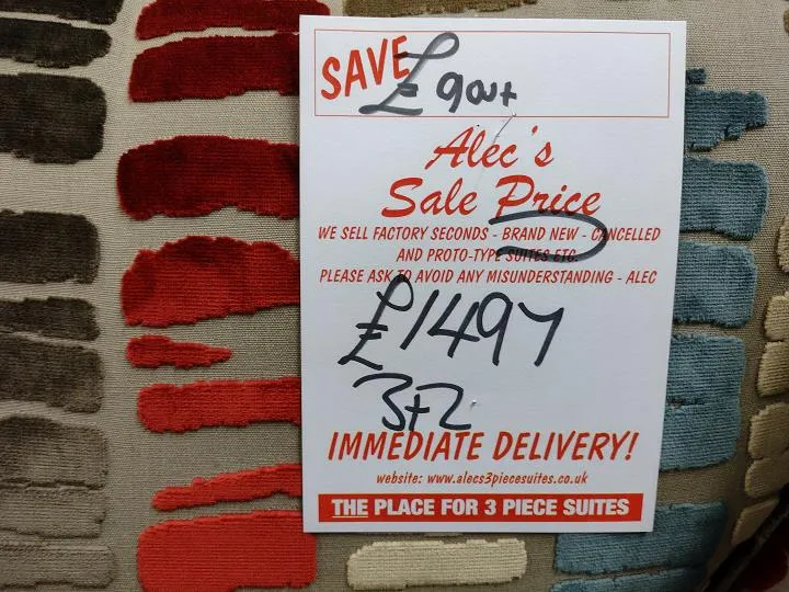 Sofa #9923 at Alec's clearance warehouse, Bolton