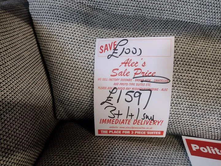 Sofa #9439 at Alec's clearance warehouse, Bolton