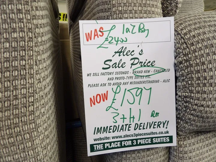 Sofa #4367 at Alec's clearance warehouse, Bolton