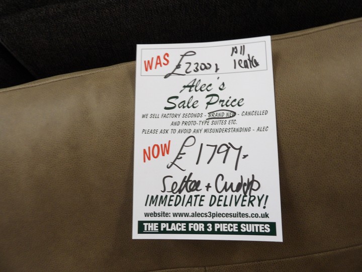 Sofa #3761 at Alec's clearance warehouse, Bolton