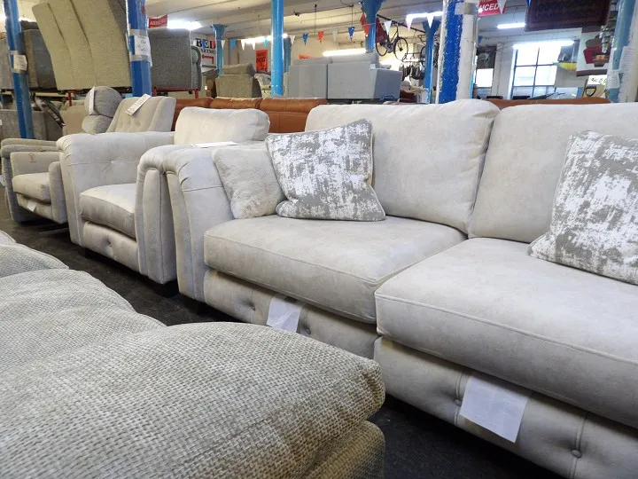 Cream Fabric 4 Seater Sofa with Cuddle Chair