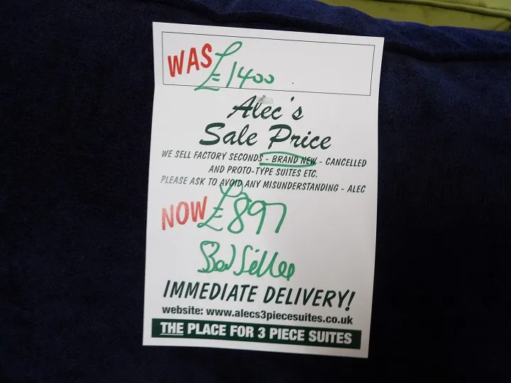 Sofa #65 at Alec's clearance warehouse, Bolton