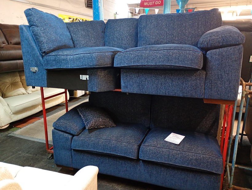Blue Chenille Corner Sofa