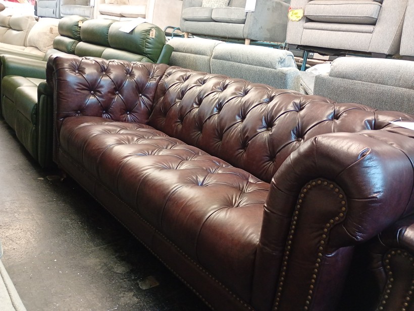 Oxblood Leather Chesterfield 3 Seater and Wingback Armchair