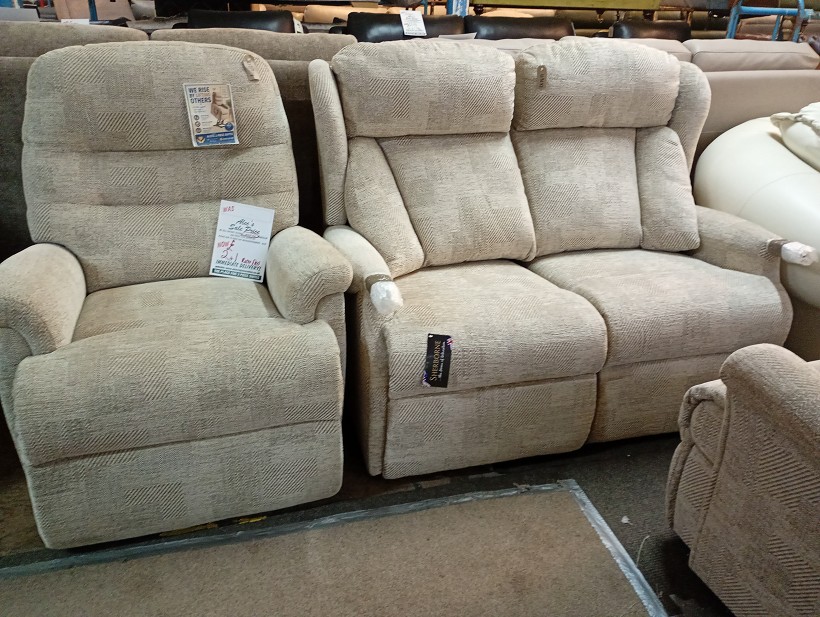 Beige Chenille 2 Seater Sofa and Armchair