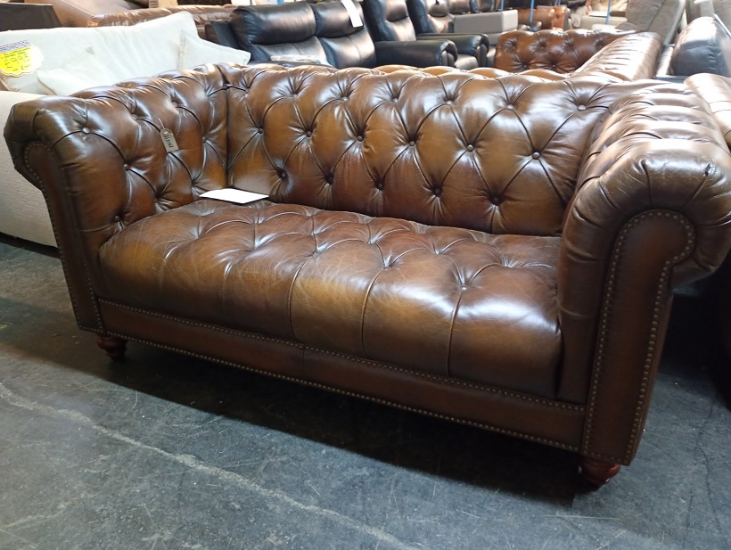 Antique Brown Leather Chesterfield 2 Seater Sofa