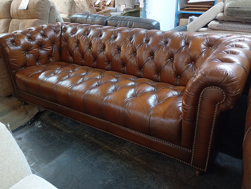 Cognac Leather Chesterfield 3 Seater Sofa