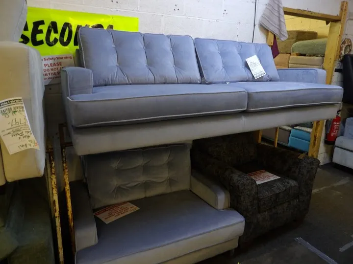 Light Blue Fabric 3 Seater and Chair Set