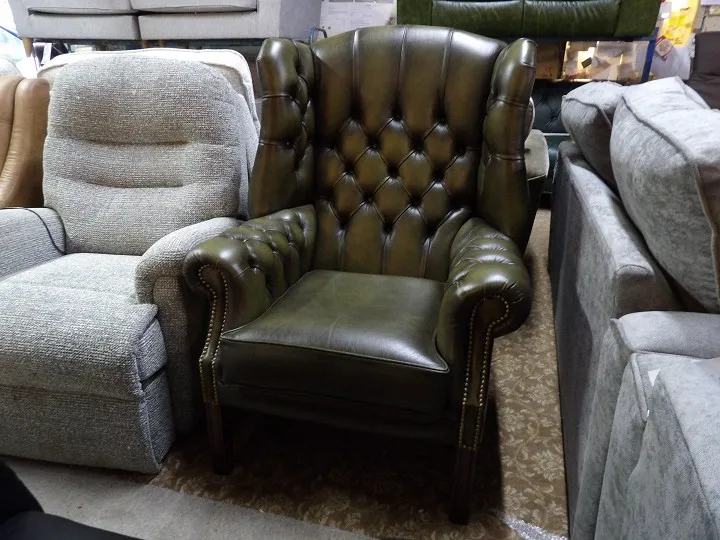 Green Leather Wingback Armchair