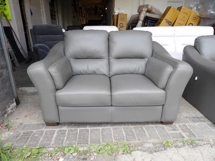 Grey Leather 2 Seater Sofa and Armchair Set