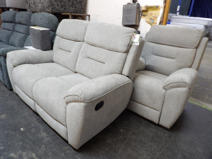 Oatmeal Fabric 2 Seater Recliner Sofa and Armchair Set