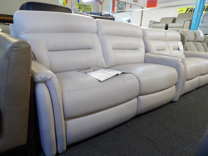Premium Light Grey Leather 3 and 2 Seater Sofa Set