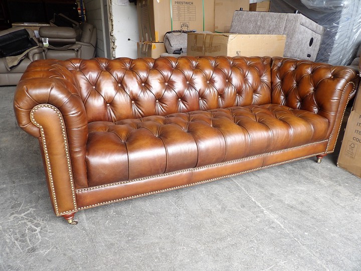 Antique Tan Leather Chesterfield Sofa