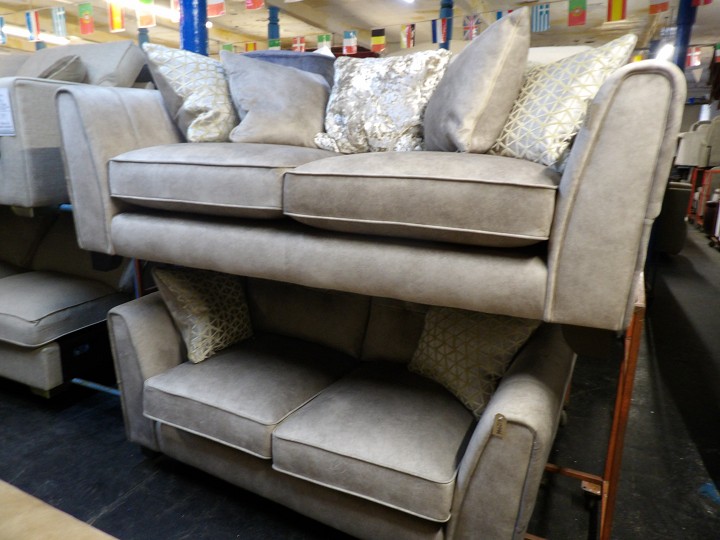 Silver Grey Fabric Pillow Back 3 and 2 Seater Sofa Set