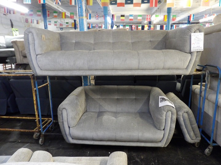Grey Fabric 3 Seater Sofa and Cuddle Chair Set