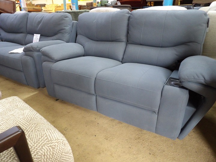 Blue Grey Fabric 3 and 2 Seater Recliner Sofa Set