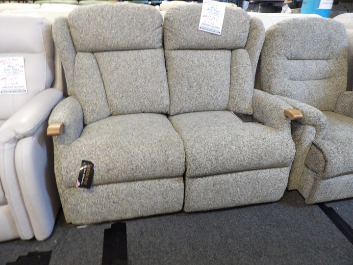 Oatmeal fabric high back 2 seater sofa and matching armchair