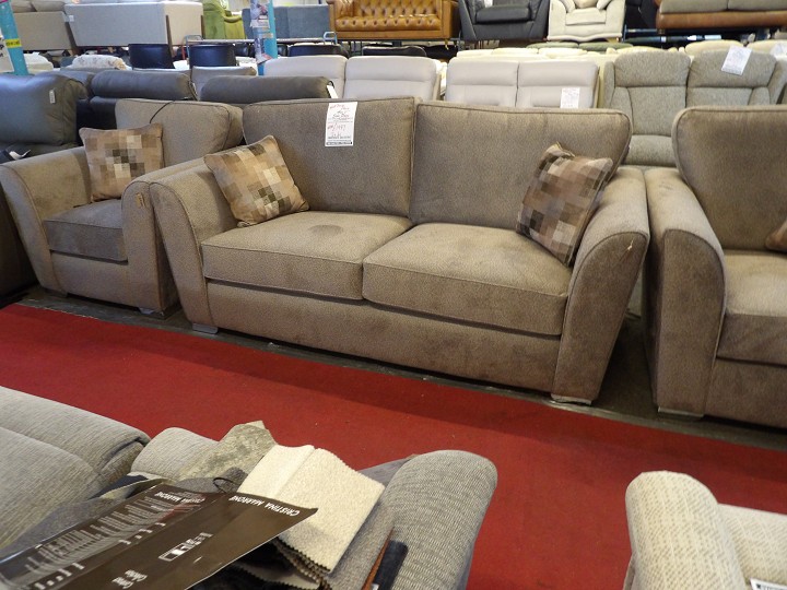 Beige Fabric 3 Seater Sofa and 2 Armchairs Suite