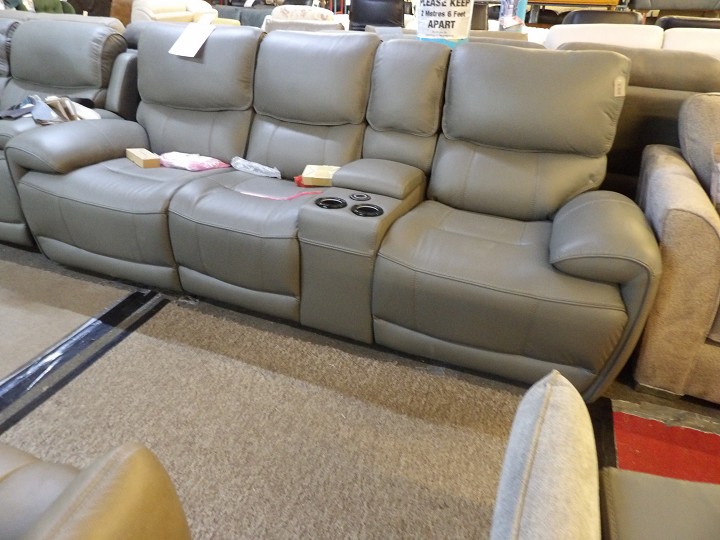 Grey Leather Cinema Recliner Sofa, 3 and 2 Seater