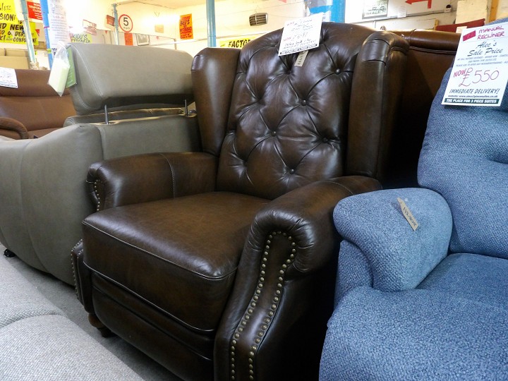 Brown Leather Chesterfield Wingback Recliner Chair