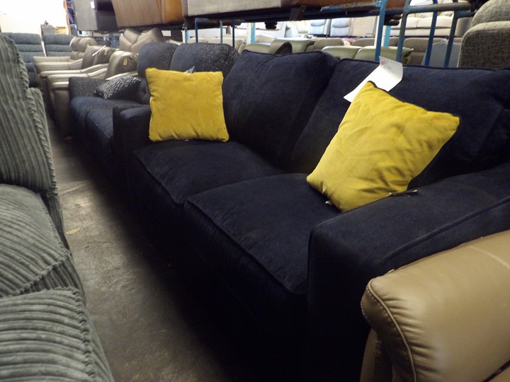 Navy Blue Fabric 3 Seater Sofa