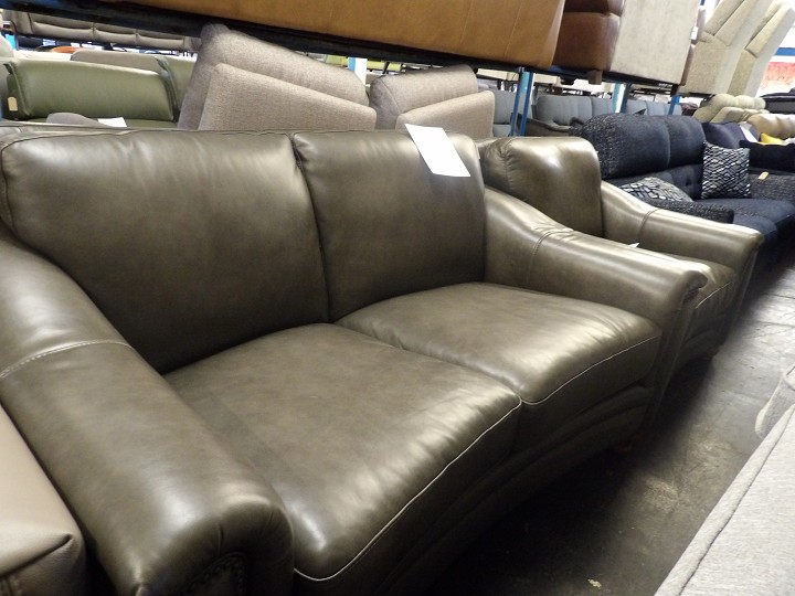 Grey Leather 2 Seater Sofa and Armchair Set