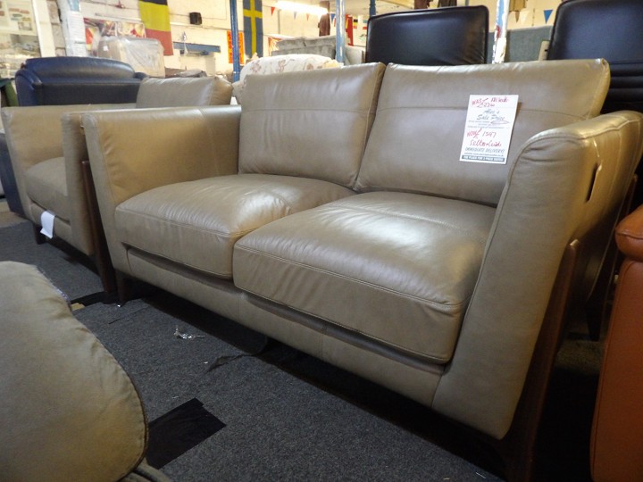 Taupe Leather 2 Seater Sofa and Armchair Set